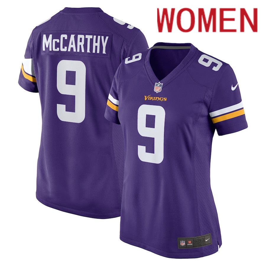 Women Minnesota Vikings 9 J.J. McCarthy Nike Purple 2024 NFL Draft First Round Pick Player Game Jersey